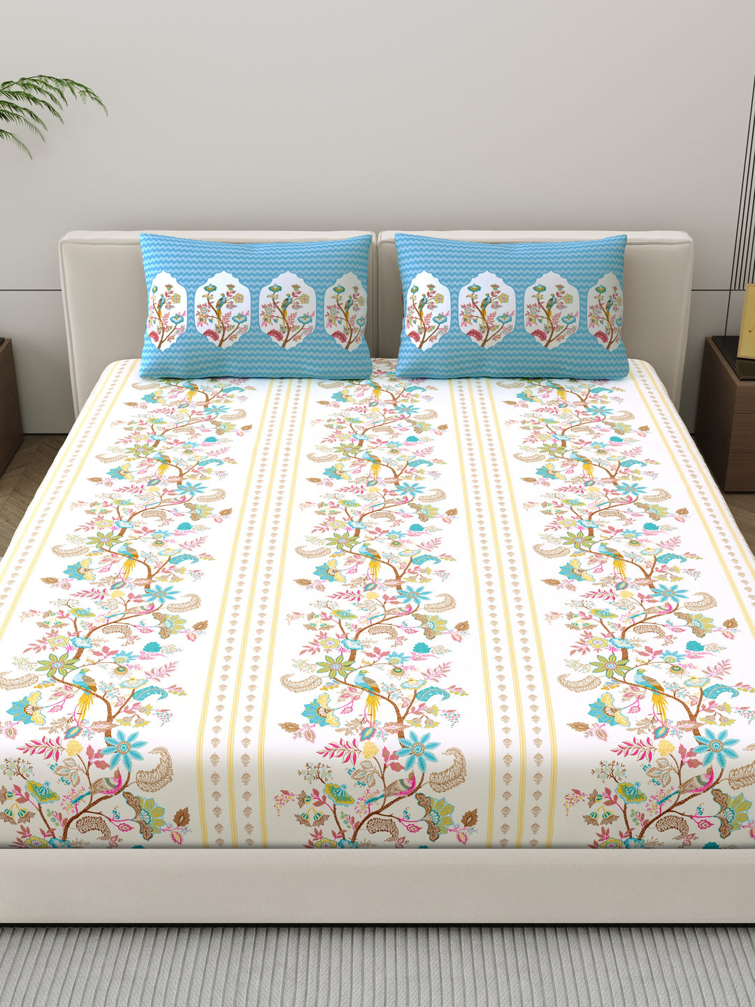 Dreamscape 100% Cotton Ethnic Bedsheet Set | 200 TC | Blue