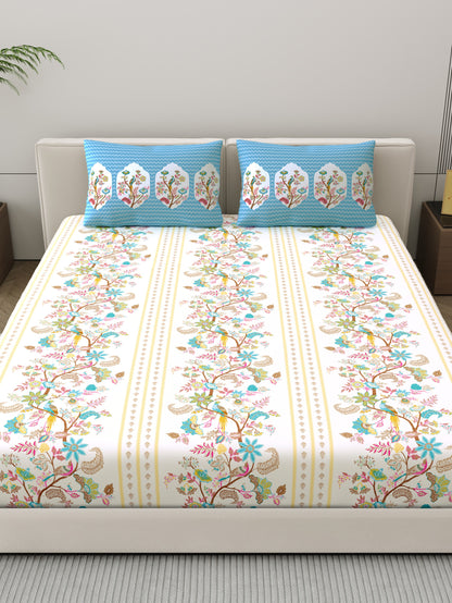 Dreamscape 100% Cotton Ethnic Bedsheet Set | 200 TC | Blue
