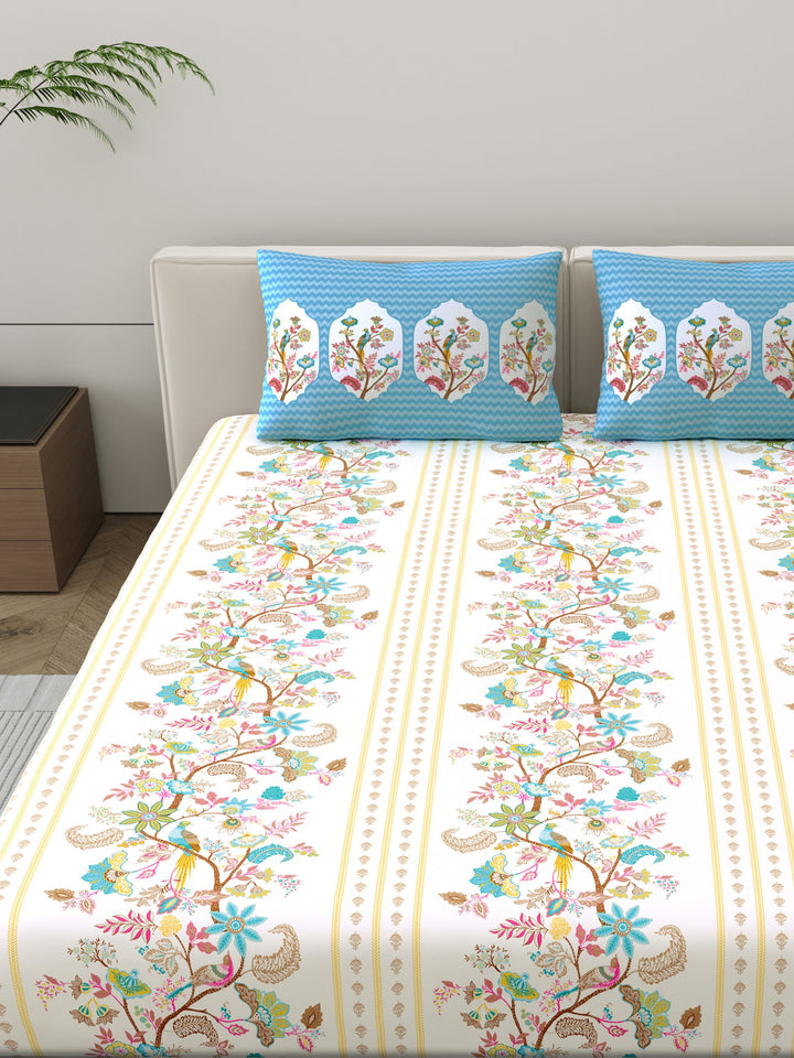 Dreamscape 100% Cotton Ethnic Bedsheet Set | 200 TC | Blue