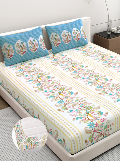 Dreamscape 100% Cotton Ethnic Bedsheet Set | 200 TC | Blue