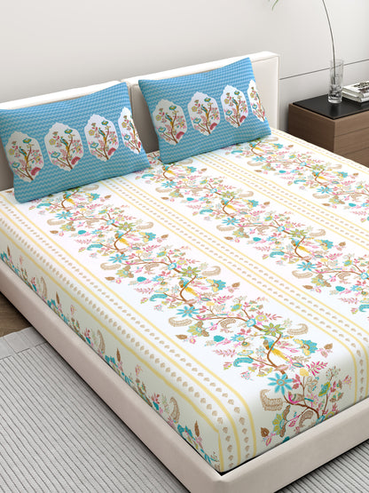 Dreamscape 100% Cotton Ethnic Bedsheet Set | 200 TC | Blue