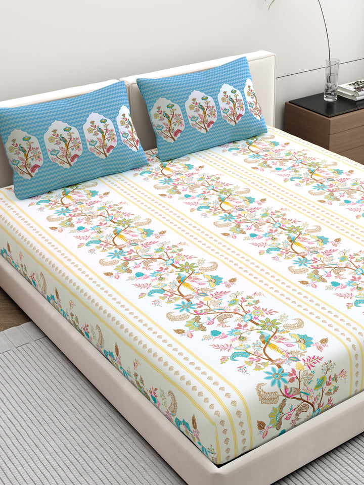 Dreamscape 100% Cotton Ethnic Bedsheet Set | 200 TC | Blue