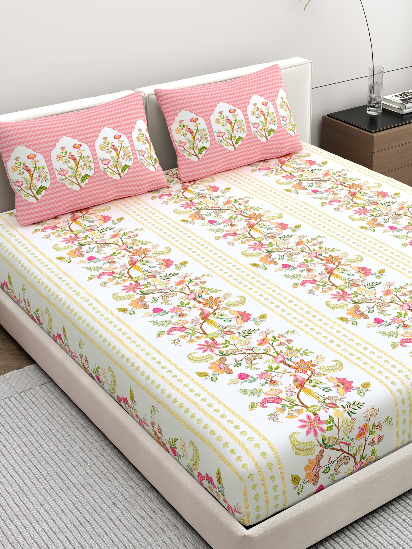 Dreamscape 100% Cotton Bedsheet | 140 TC | Rose Pink