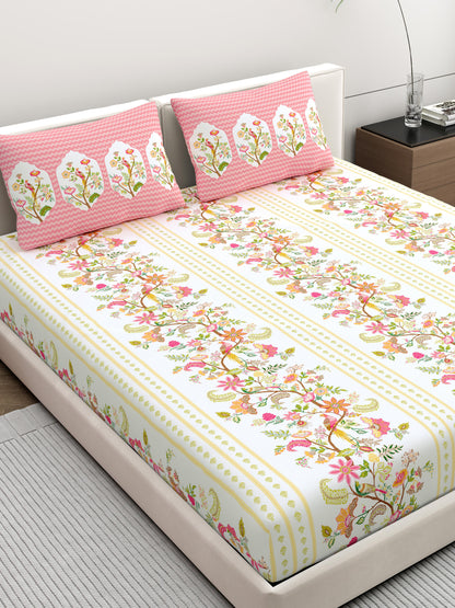 Dreamscape 100% Cotton Bedsheet | 140 TC | Rose Pink