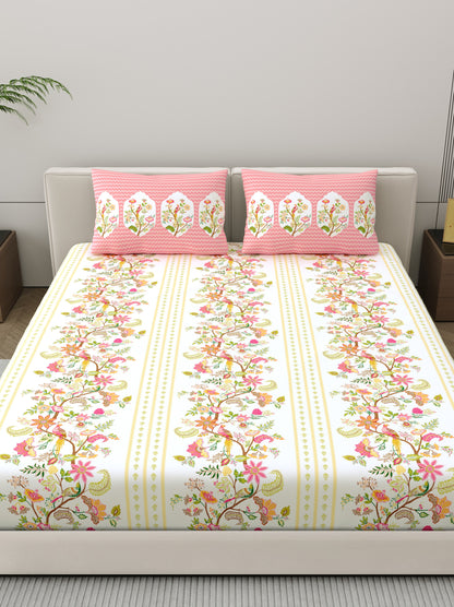 Dreamscape 100% Cotton Floral Bedsheet Set | 200 TC | Pink