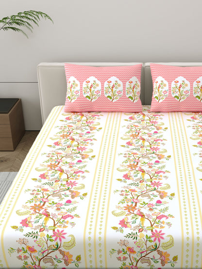 Dreamscape 100% Cotton Floral Bedsheet Set | 200 TC | Pink