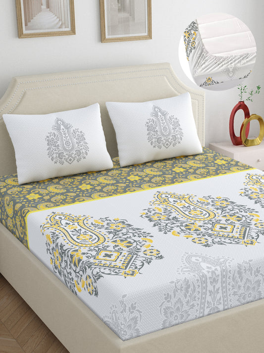 Dreamscape 100% Cotton 200 TC Ethnic Bedsheet Set - Colour: Grey