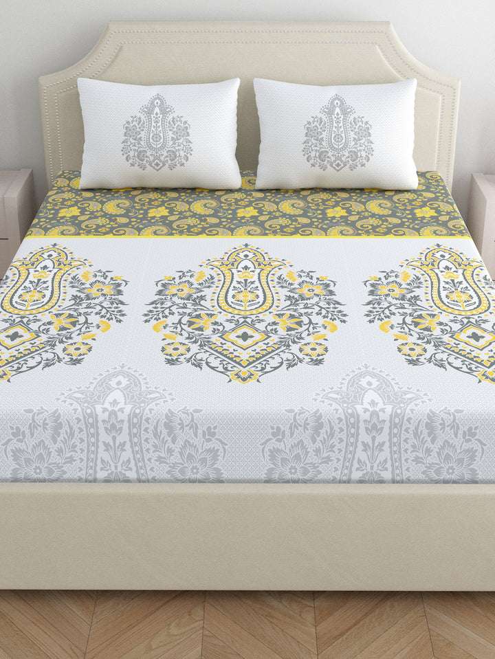 Dreamscape 100% Cotton Ethnic Bedsheet Set | 200 TC | Grey