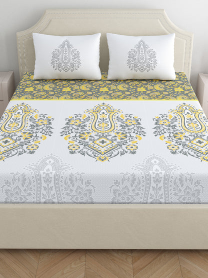 Dreamscape 100% Cotton 200 TC Ethnic Bedsheet Set - Colour: Grey