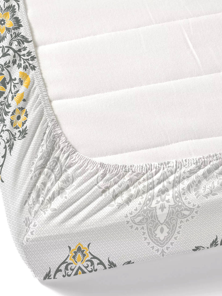 Dreamscape 100% Cotton Ethnic Bedsheet Set | 200 TC | Grey