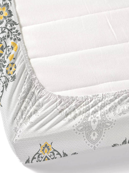 Dreamscape 100% Cotton 200 TC Ethnic Bedsheet Set - Colour: Grey