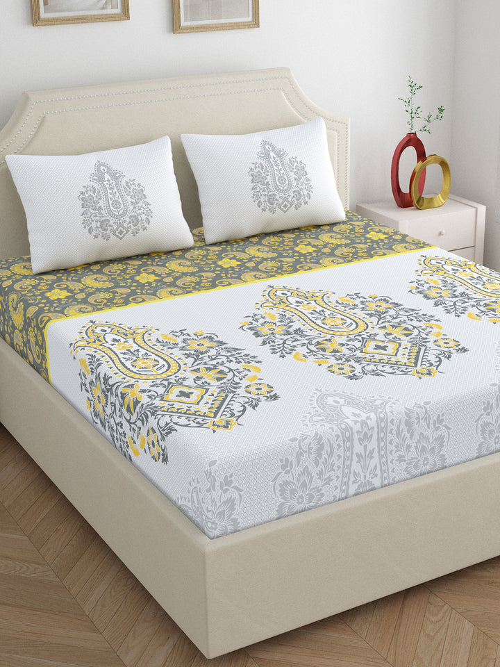 Dreamscape 100% Cotton Ethnic Bedsheet Set | 200 TC | Grey