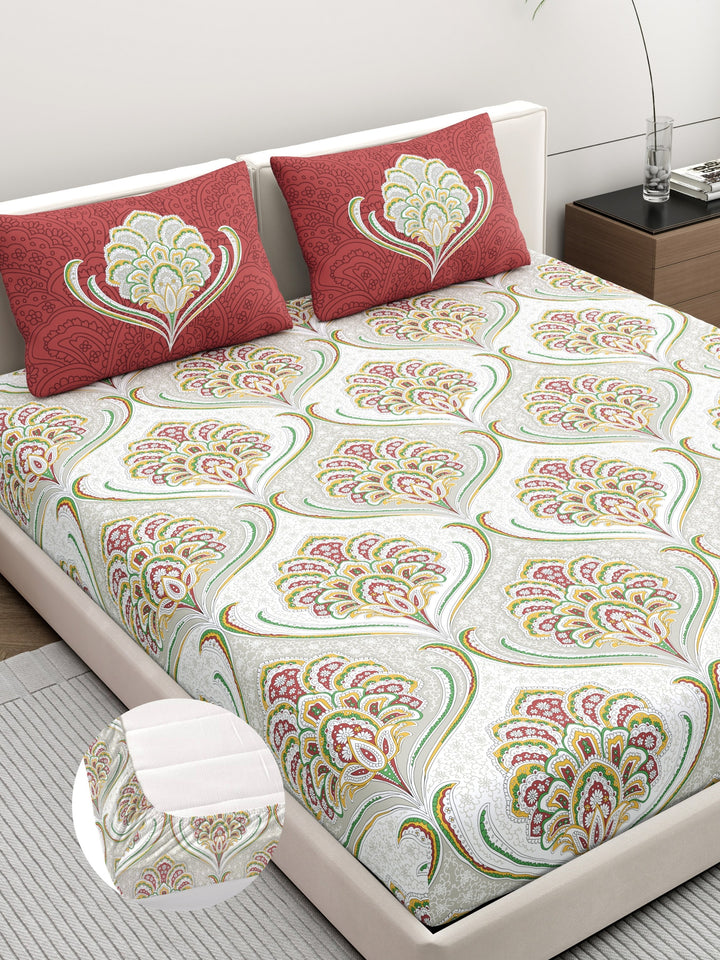 Dreamscape 100% Cotton Ethnic Bedsheet Set | 200 TC | Red