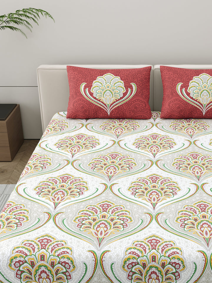 Dreamscape 100% Cotton Ethnic Bedsheet Set | 200 TC | Red