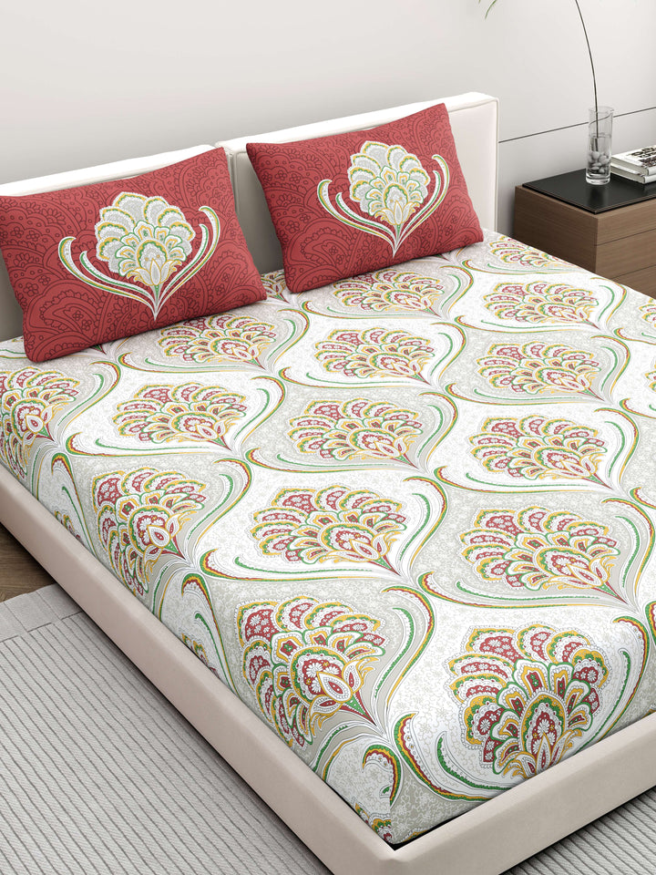 Dreamscape 100% Cotton Ethnic Bedsheet Set | 200 TC | Red