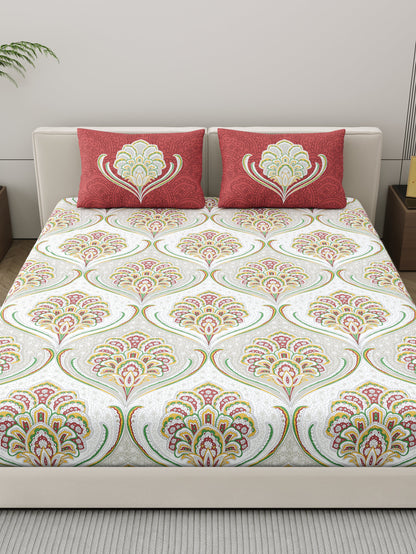 Dreamscape 100% Cotton Ethnic Bedsheet Set | 200 TC | Red