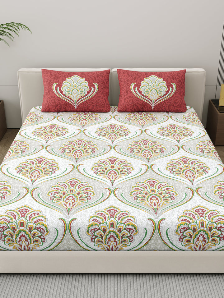Dreamscape 100% Cotton Ethnic Bedsheet Set | 200 TC | Red