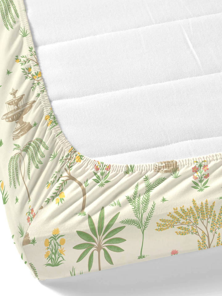 Dreamscape 100% Cotton Ethnic Bedsheet Set | 200 TC | Cream