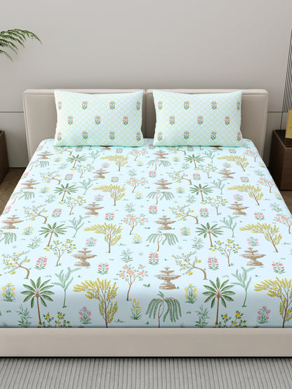 Dreamscape 100% Cotton Ethnic Bedsheet Set | 200 TC | Sea Green