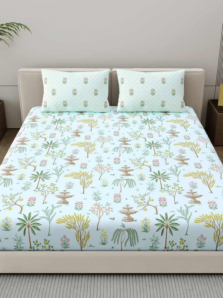 Dreamscape 100% Cotton Ethnic Bedsheet Set | 200 TC | Sea Green