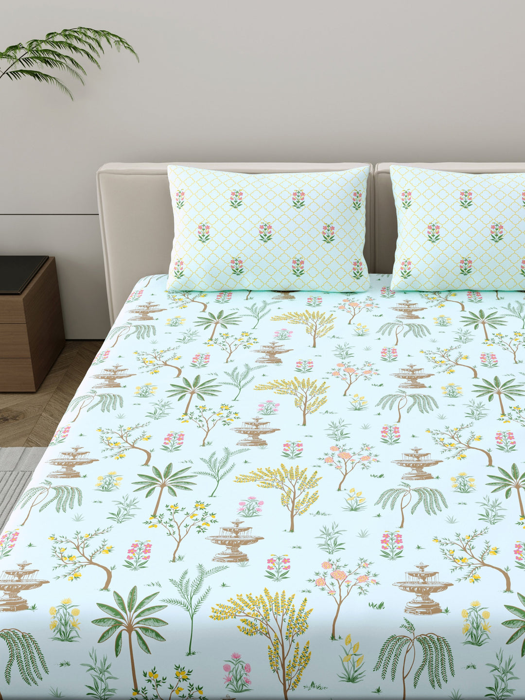 Dreamscape 100% Cotton Ethnic Bedsheet Set | 200 TC | Sea Green