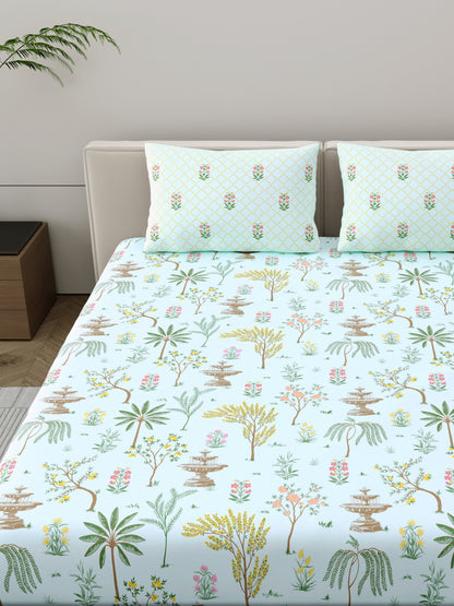 Dreamscape 100% Cotton Ethnic Bedsheet Set | 200 TC | Sea Green