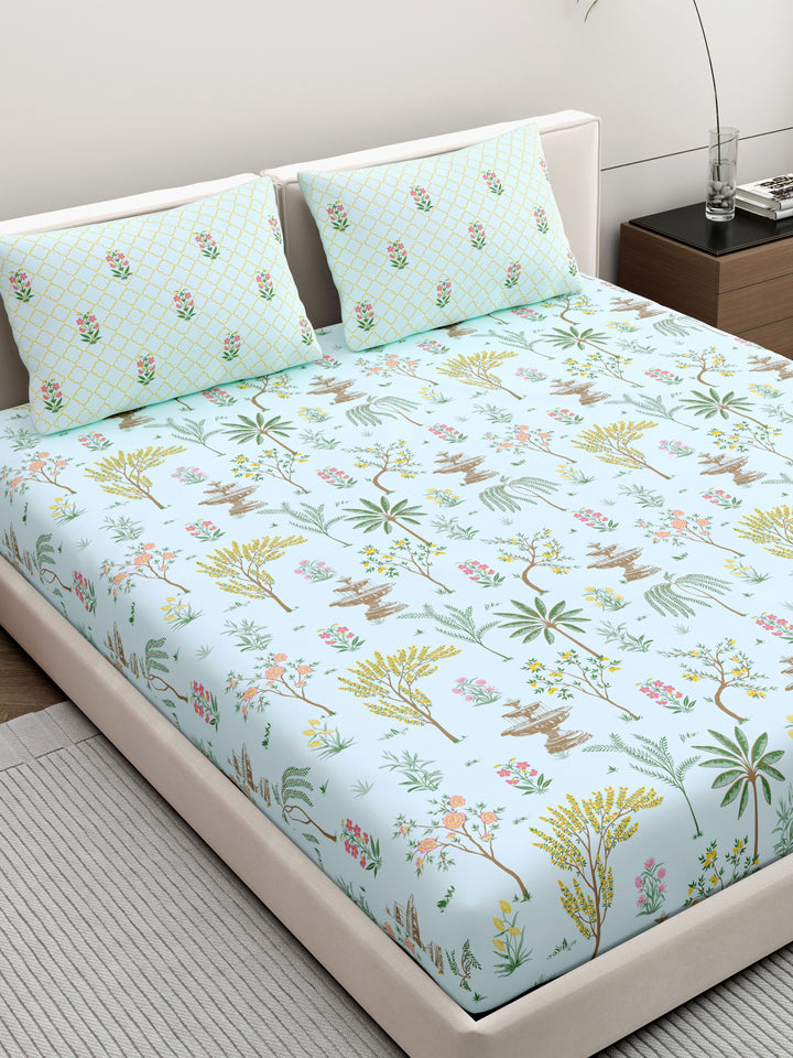 Dreamscape 100% Cotton Ethnic Bedsheet Set | 200 TC | Sea Green