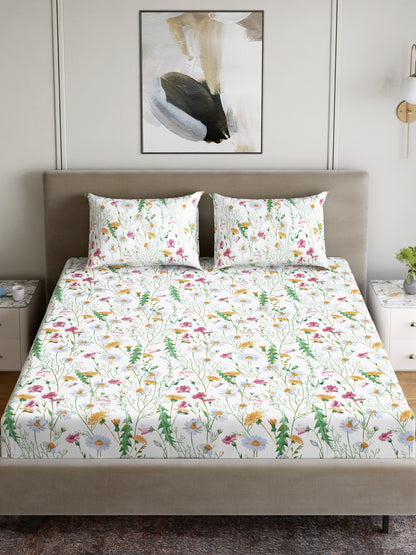 Dreamscape 100% Cotton 180 TC Floral Bedsheet Set - Colour: Pink