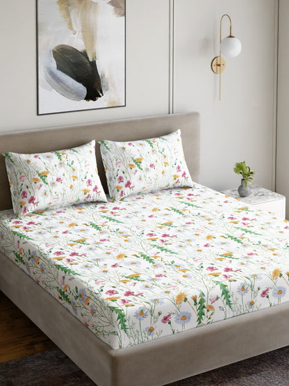 Dreamscape 100% Cotton 180 TC Floral Bedsheet Set - Colour: Pink