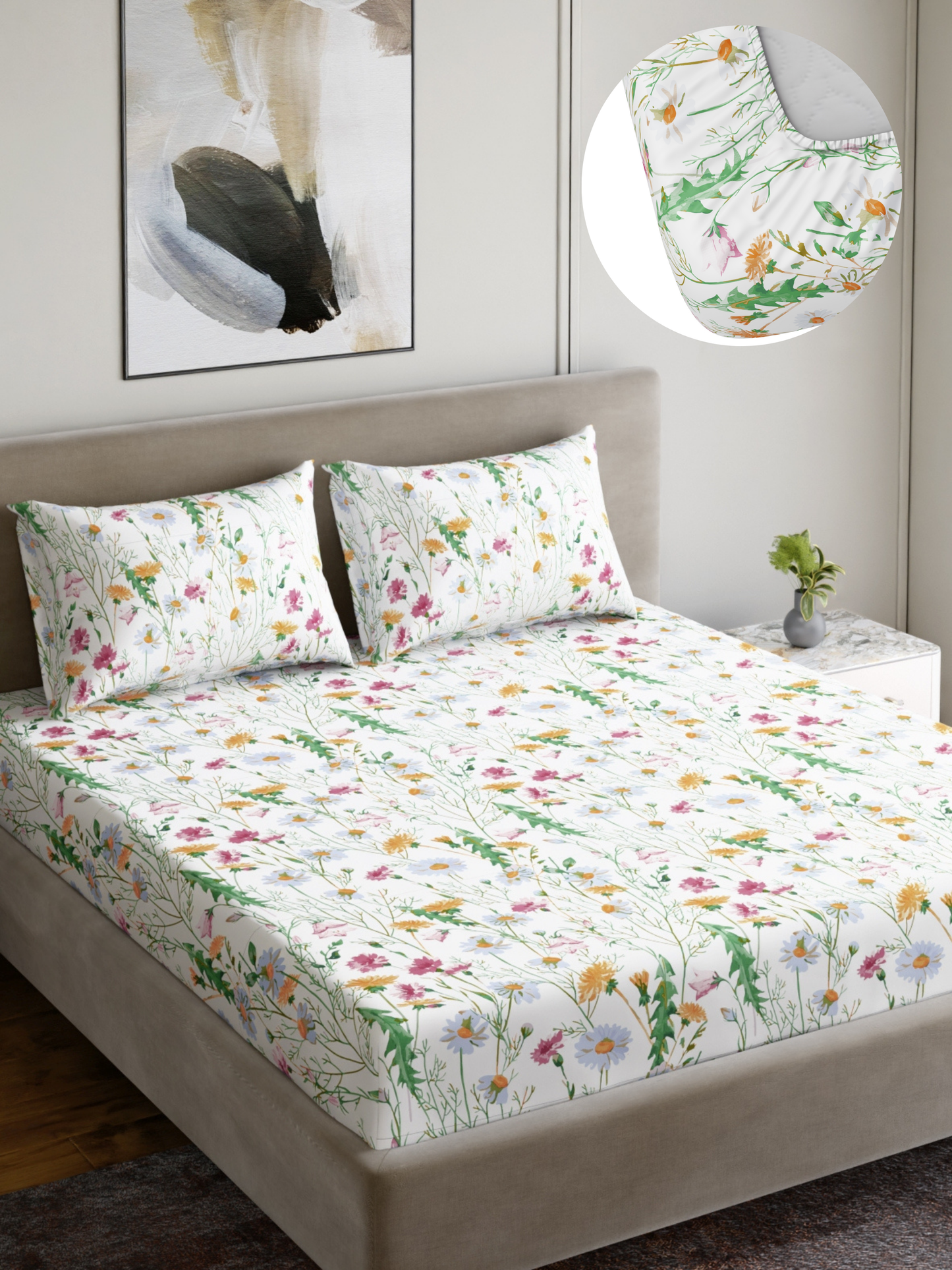 Dreamscape 100% Cotton 180 TC Floral Bedsheet Set - Colour: Pink