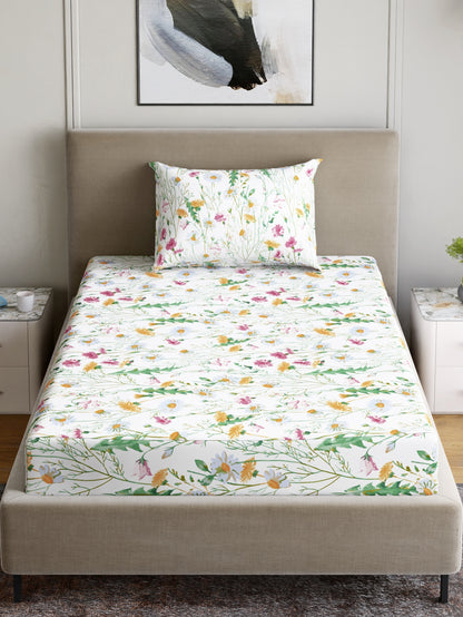 Dreamscape 100% Cotton 180 TC Floral Bedsheet Set - Colour: Pink