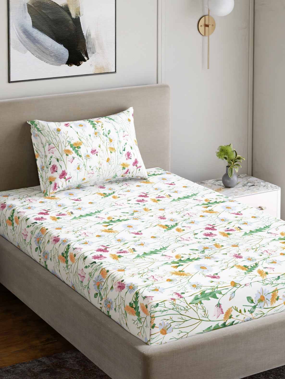 Dreamscape 100% Cotton 180 TC Floral Bedsheet Set - Colour: Pink