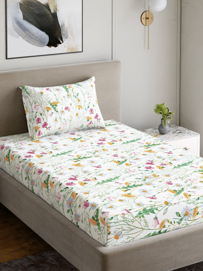 Dreamscape 100% Cotton 180 TC Floral Bedsheet Set - Colour: Pink