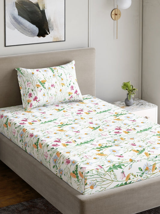 Dreamscape 100% Cotton 180 TC Floral Bedsheet Set - Colour: Pink