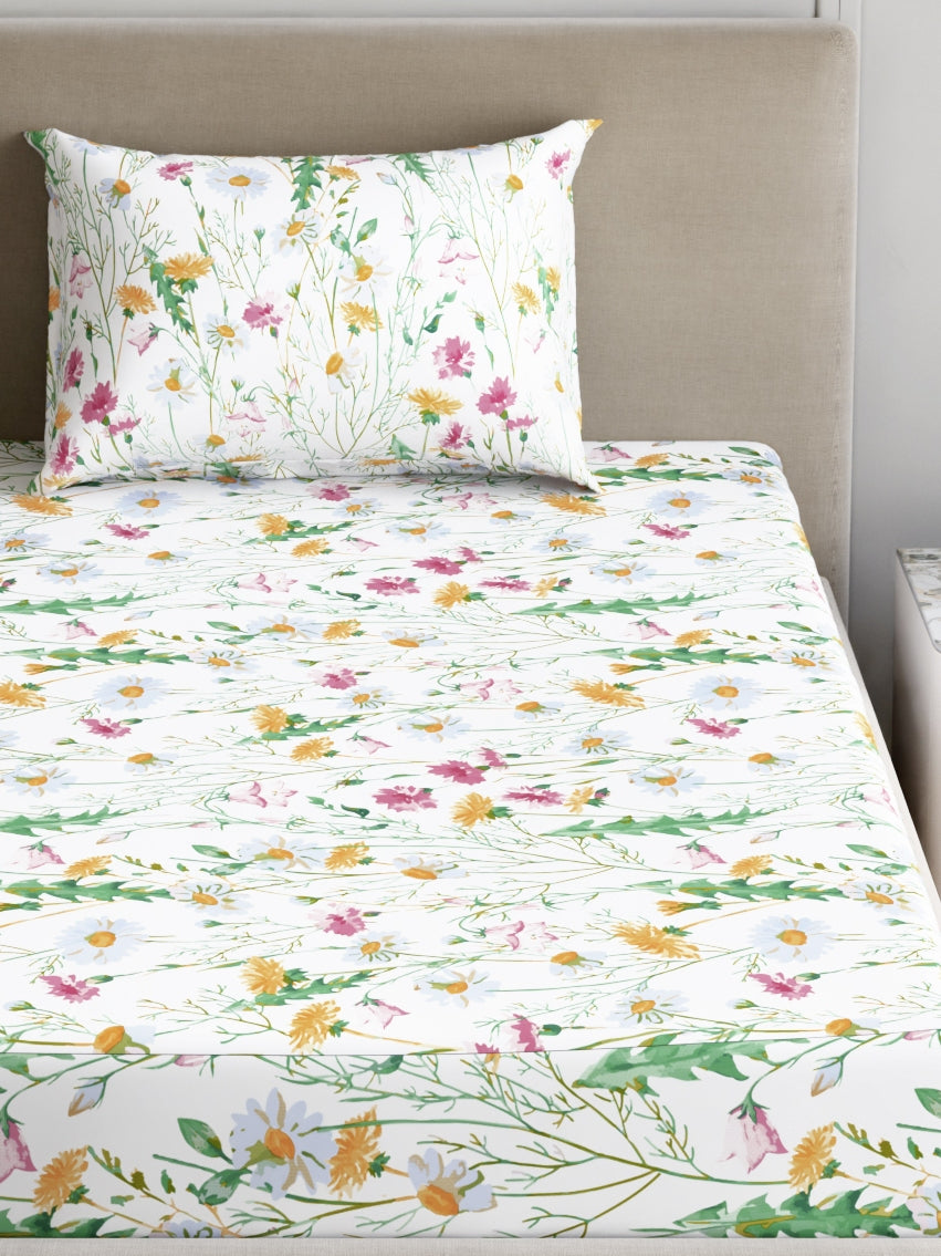 Dreamscape 100% Cotton 180 TC Floral Bedsheet Set - Colour: Pink