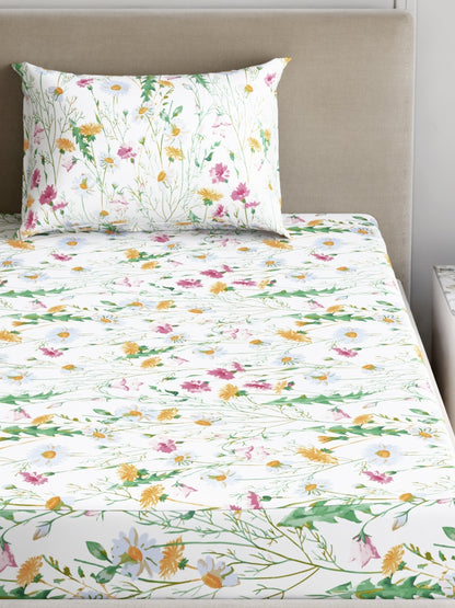 Dreamscape 100% Cotton 180 TC Floral Bedsheet Set - Colour: Pink