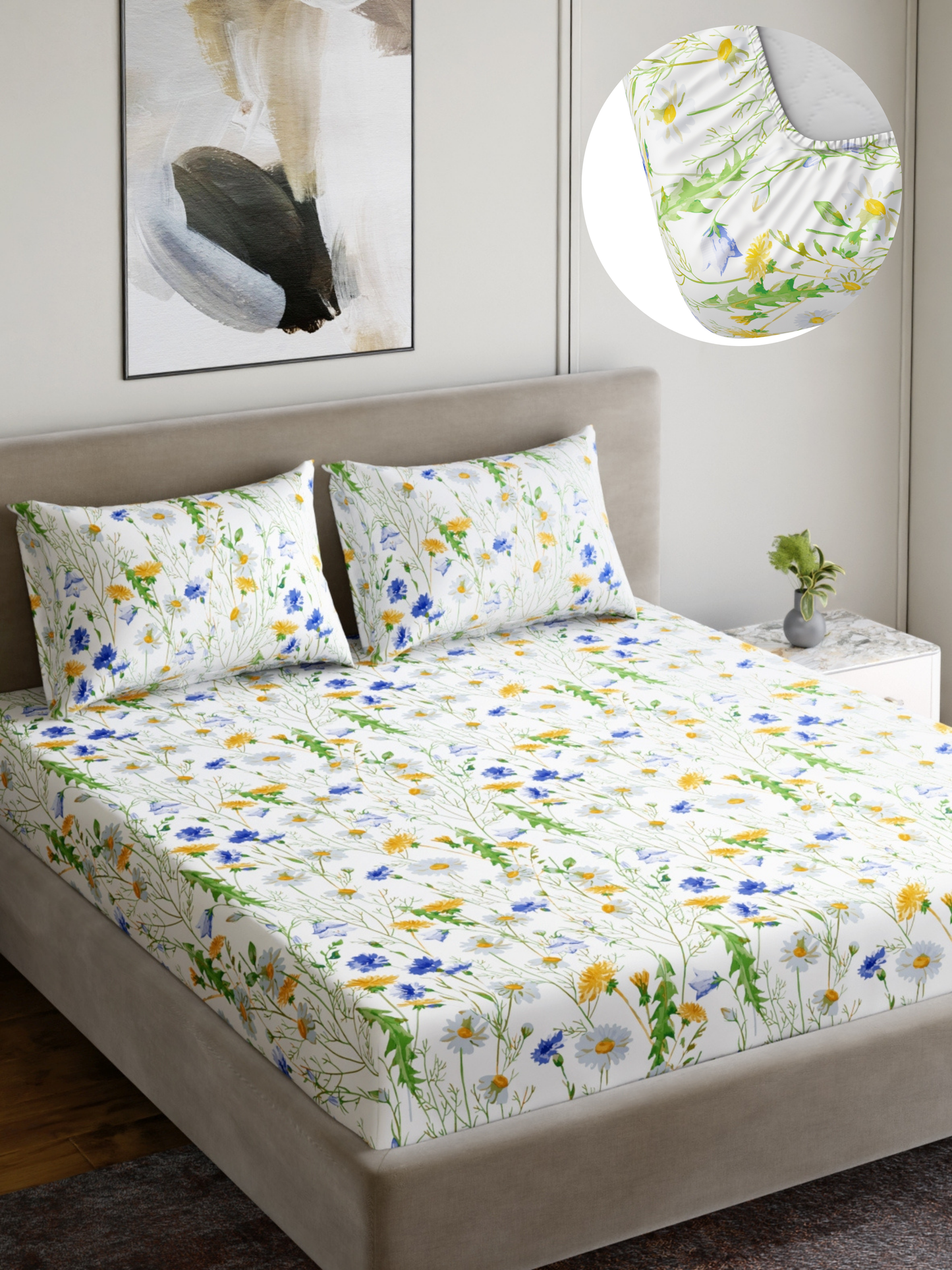 Dreamscape 100% Cotton 180 TC Floral Bedsheet Set - Colour: Blue
