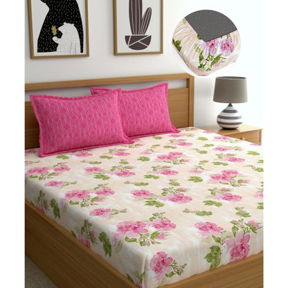 Dreamscape 100% Cotton 180 TC Floral Bedsheet Set - Colour: Pink