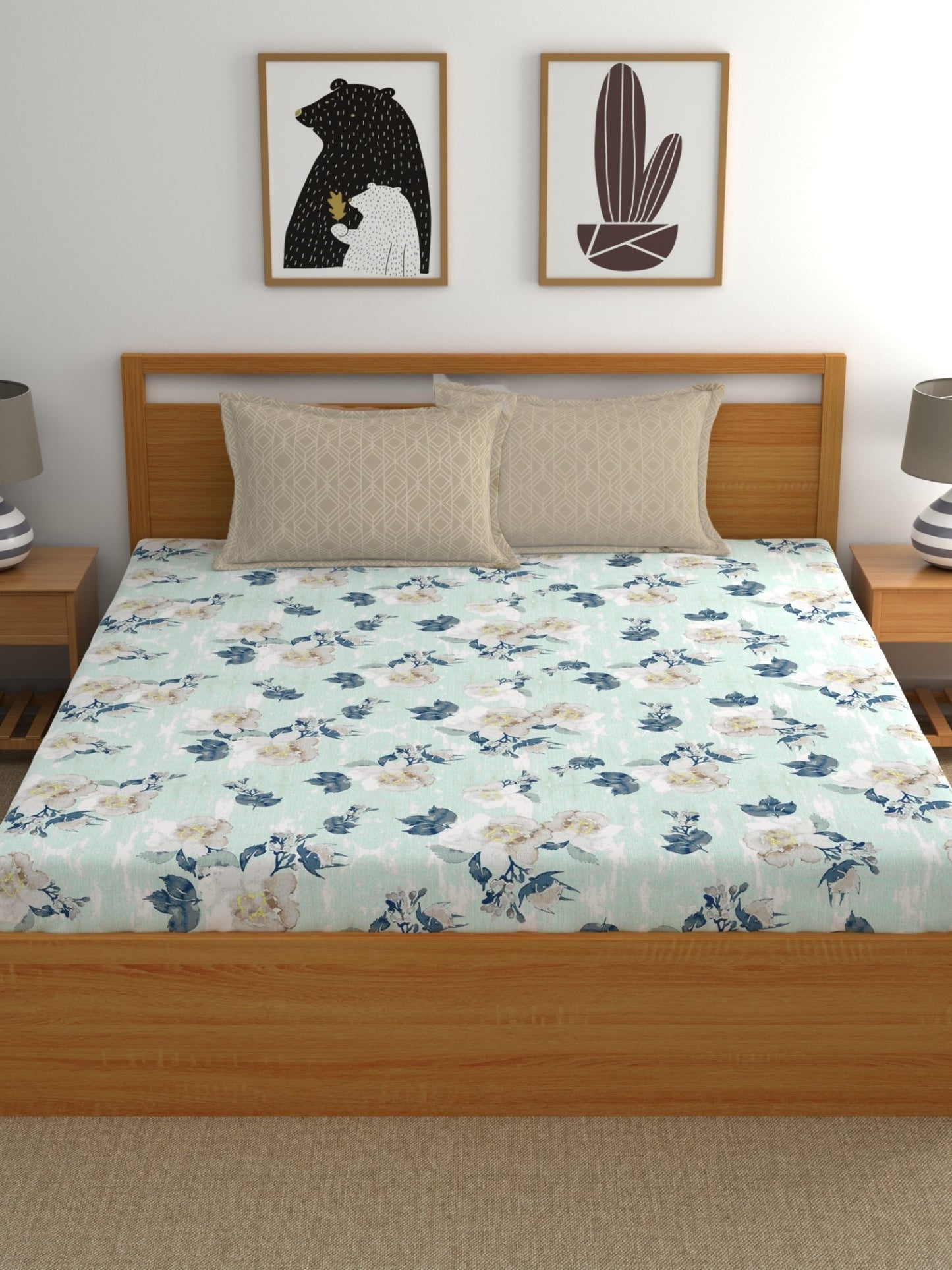 Dreamscape 100% Cotton 180 TC Floral Bedsheet Set - Colour: Blue