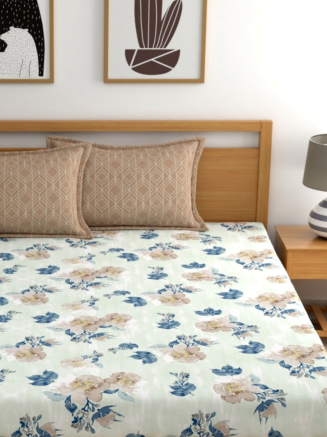 Dreamscape 100% Cotton 180 TC Floral Bedsheet Set - Colour: Blue
