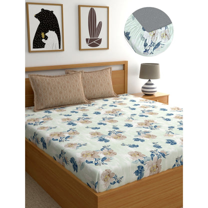 Dreamscape 100% Cotton 180 TC Floral Bedsheet Set - Colour: Blue