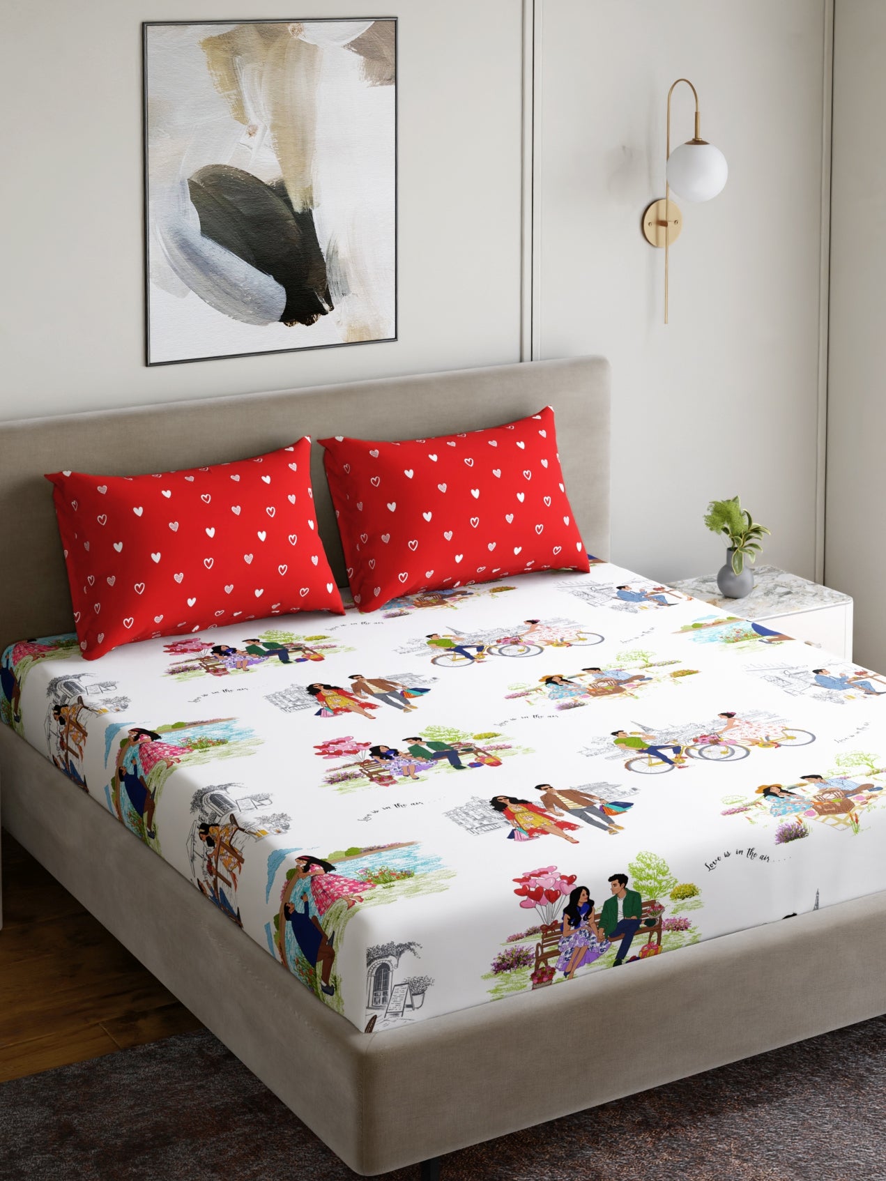 Home Ecstasy 100% Cotton Sateen King Bedsheet Set | 200 TC | Togetherness