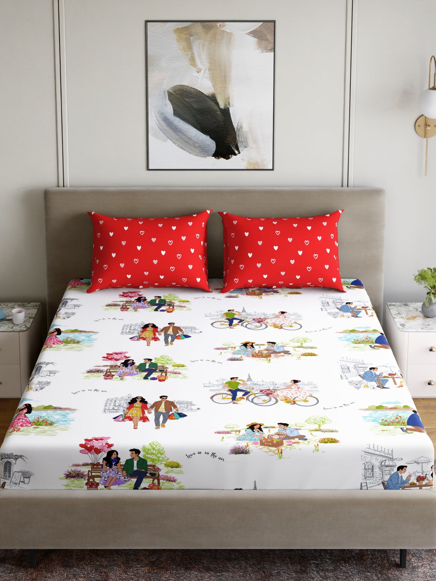 Home Ecstasy 100% Cotton Sateen King Bedsheet Set | 200 TC | Togetherness