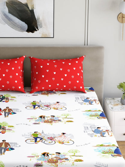 Home Ecstasy 100% Cotton Sateen King Bedsheet Set | 200 TC | Togetherness