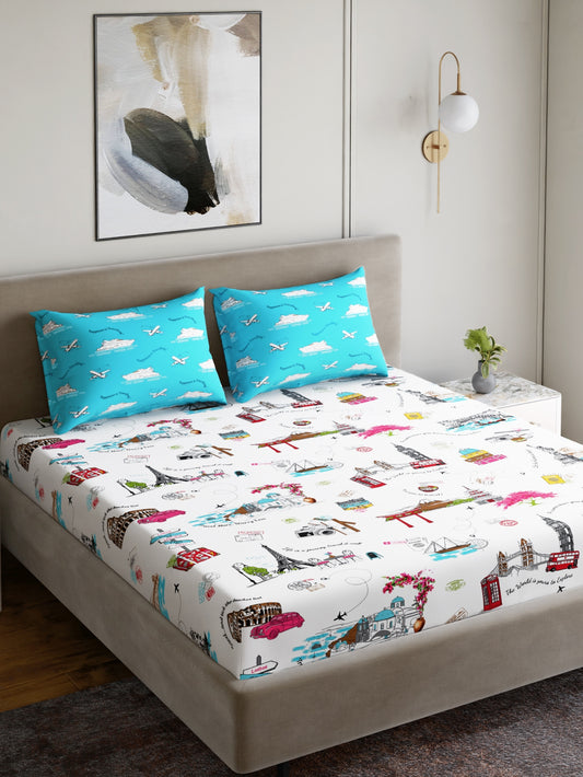 Home Ecstasy 100% Cotton Sateen King Bedsheet Set | 200 TC | Travellers Delight