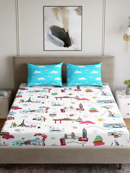 Home Ecstasy 100% Cotton Sateen King Bedsheet Set | 200 TC | Travellers Delight
