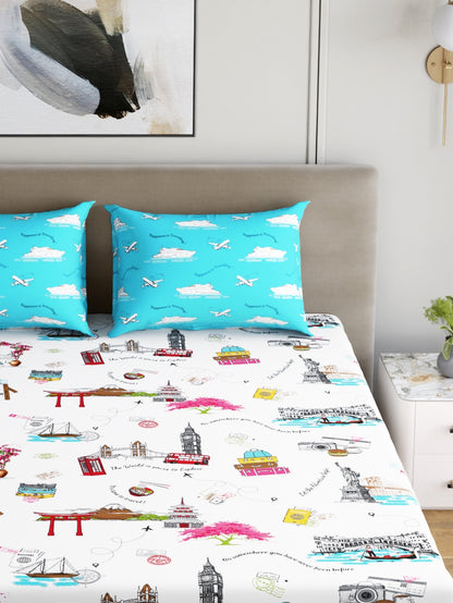 Home Ecstasy 100% Cotton Sateen King Bedsheet Set | 200 TC | Travellers Delight