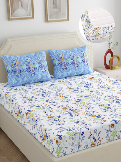 Home Ecstasy 100% Cotton | Floral Bedsheet Set | 300 TC | Purple