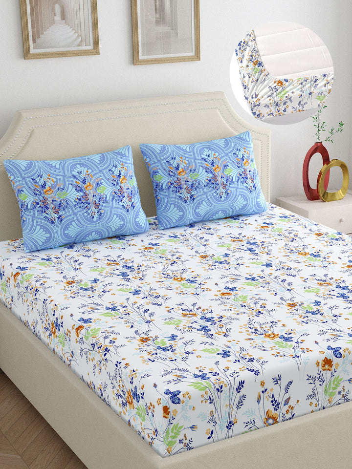 Home Ecstasy 100% Cotton 140TC Floral Bedsheet Set, Premium