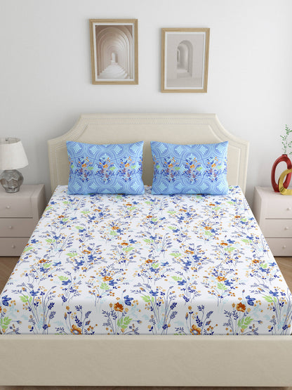 Home Ecstasy 100% Cotton | Floral Bedsheet Set | 300 TC | Purple